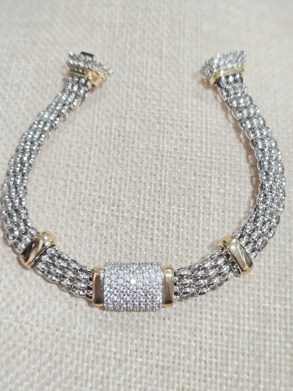 Silver and Gold Pavé Mesh Magnetic Close Bracelet - Women's Jewelry